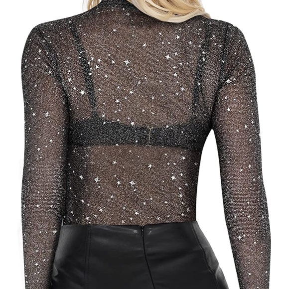 Long Sleeve See Through Star Black Top - Picture 4 of 4